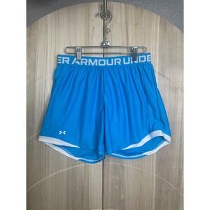 Under Armour Women's Athletic Running Shorts Blue White Trim Medium loose‎